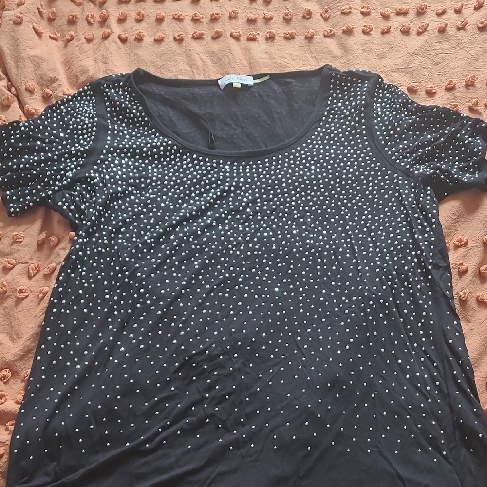 Calvin Klein Collection Black Studded Short Sleeve Top